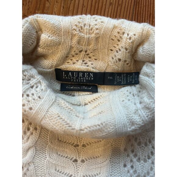 Lauren Ralph Lauren Ivory Cashmere Blend Black Label Cable Knit Sweater Size PXS - Picture 3 of 3